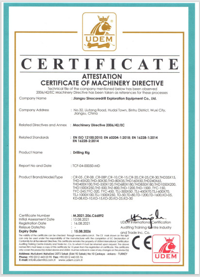 چین Jiangsu Sinocoredrill Exploration Equipment Co., Ltd گواهینامه ها